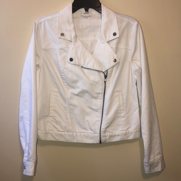 white denim moto jacket
